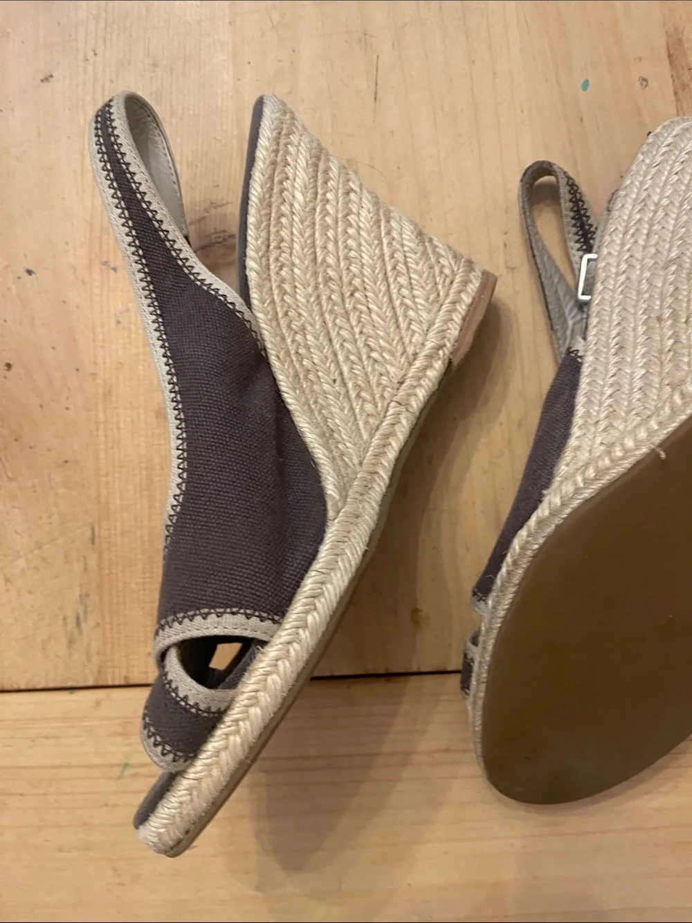 Banana Republic Brown Canvas Wedge Sandals with Cream Trim